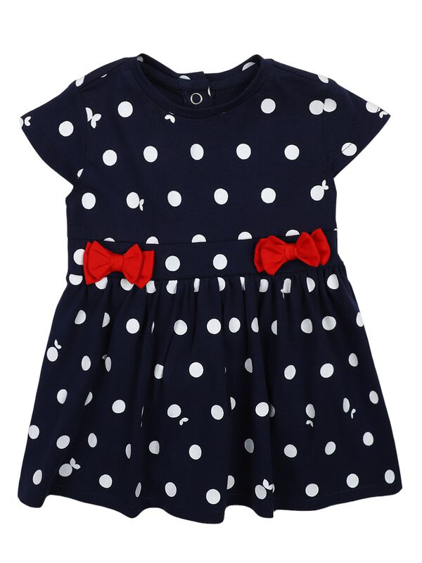 Girls White & Blue Short Sleeve Knitted Dress image number 0